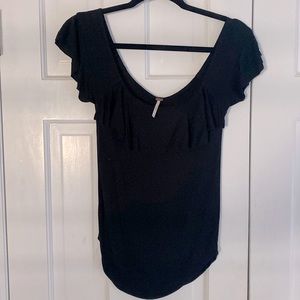 Free people black ruffle T shirt
